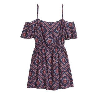 Cold Shoulder Strappy H&M Divided Bohemian Print Navy Mini Summer Dress Womens 8